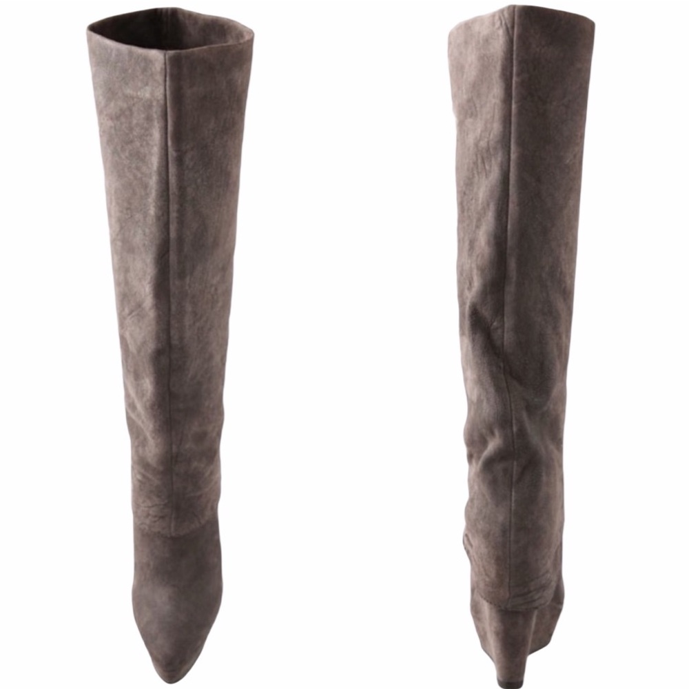 Elizabeth + James ❉ Knee High Platform Tall Boots ❉ Brown Nubuck Leather Suede ❉ - Picture 3 of 15